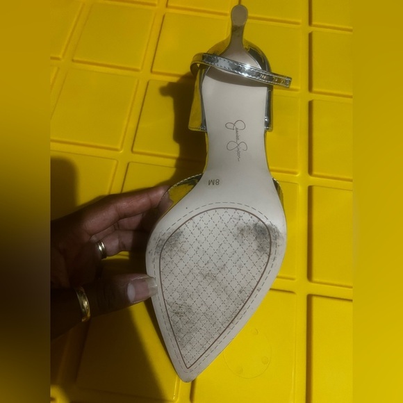 Jessica Simpson Silver Metallic Stiletto Heels Ankle Strap - Picture 7 of 7